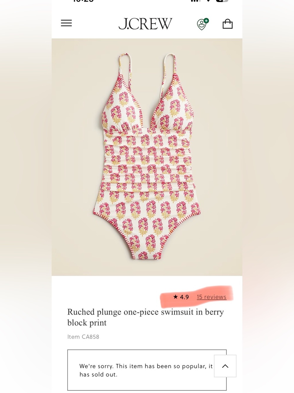 J. Crew Cream and Pink Ruched Plunge One-Piece Swimsuit
